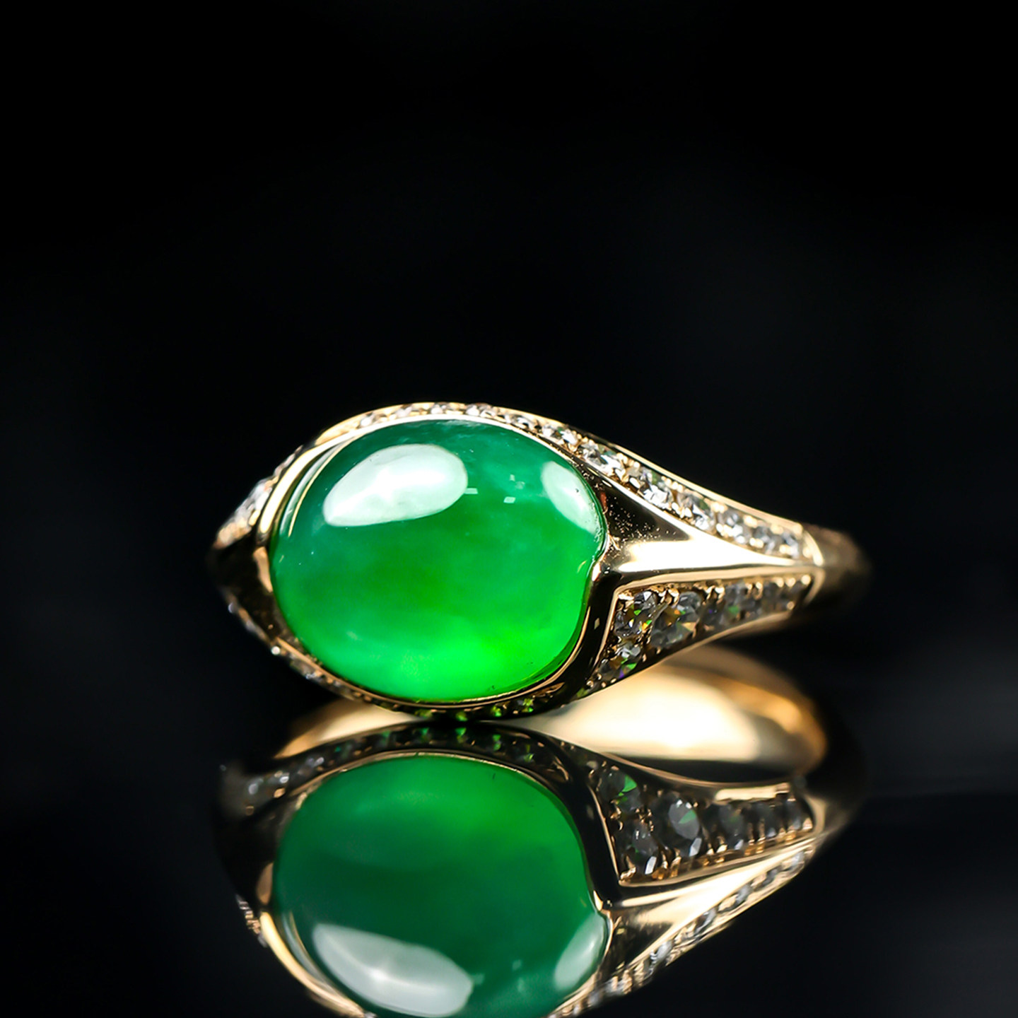 Yangzi Jewelry Cuihu Laokeng Bing full of green design jade ring 9.2