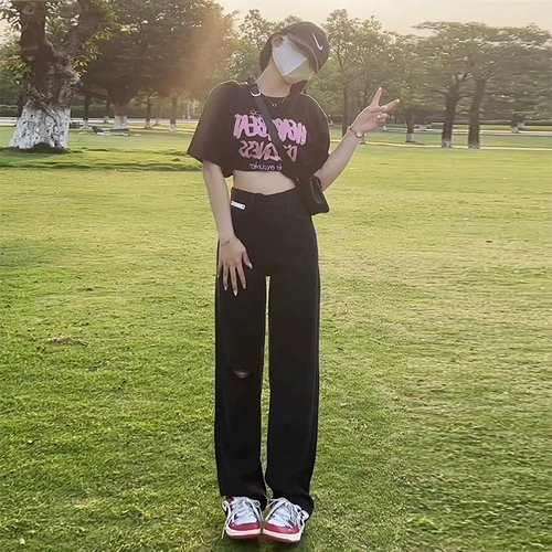 Черные тонкие джинсы, шелковые штаны, высокая талия, свободный прямой крой