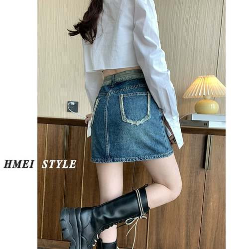 Ретро летняя джинсовая юбка, дизайнерская мини-юбка, защитное белье, высокая талия, тренд сезона, А-силуэт