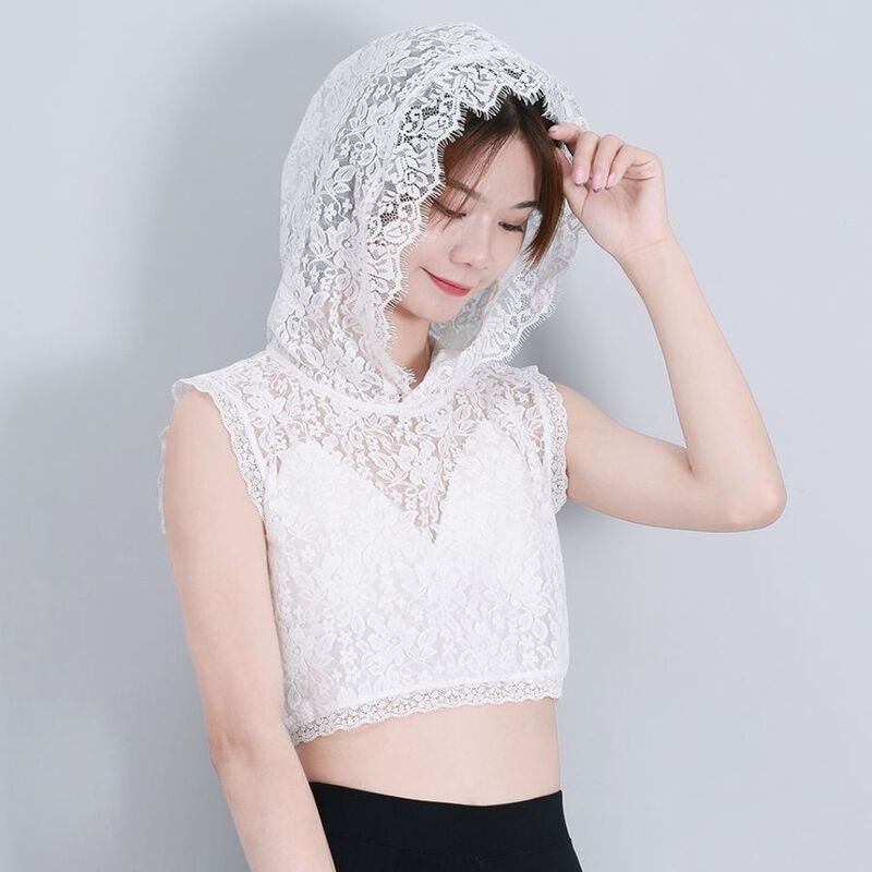 New Autumn and Winter Lace Fake Collar Women's Fairy-Like Lace Hooded Vest Fake Sweatshirt Hat Multifunctional Mesh Top