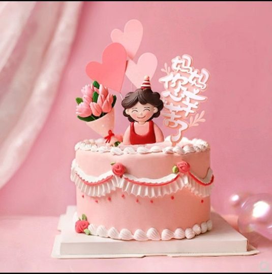 母亲节生日蛋糕摆件网红同款围裙妈妈母亲花束甜品台装扮软陶人偶