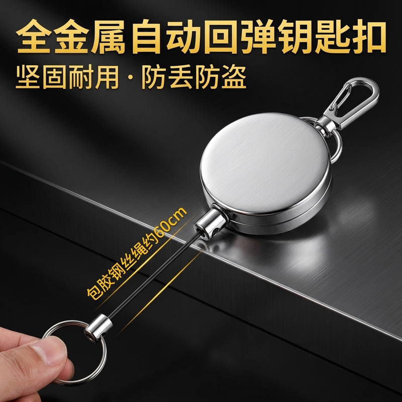 Multifunctional Retractable Keychain with High Resilience Stainless Steel Cord, Extra-Long Key Rope, Anti-Lost Keychain for the Elderly
