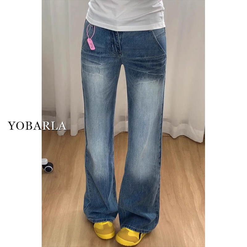 Джинсы в стиле ретро с микро-притачками, женские осенние джинсы с высокой талией, новый стиль, большие размеры, облегающие свободные широкие брюки грушевидной формы Изображение 1