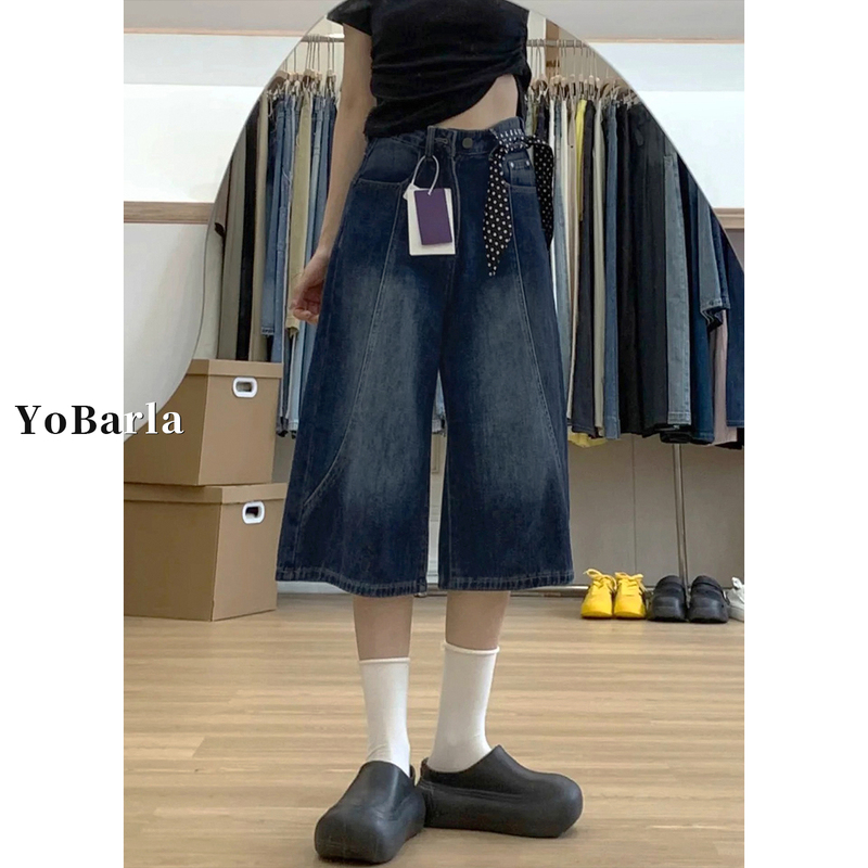 American Retro Straight-Leg Denim Capri Pants for Women, New Summer Style, Plus Size, Pear-Shaped Body, Slimming, Loose Wide-Leg Pants American Retro Straight-Leg Denim Capri Pants for Women, New Summer Style, Plus Size, Pear-Shaped Body, Slimming, Loose Wide-Leg Pants