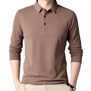 双面德绒长袖T恤男翻领纯色磨毛体恤内搭打底衫中年爸爸秋装上衣