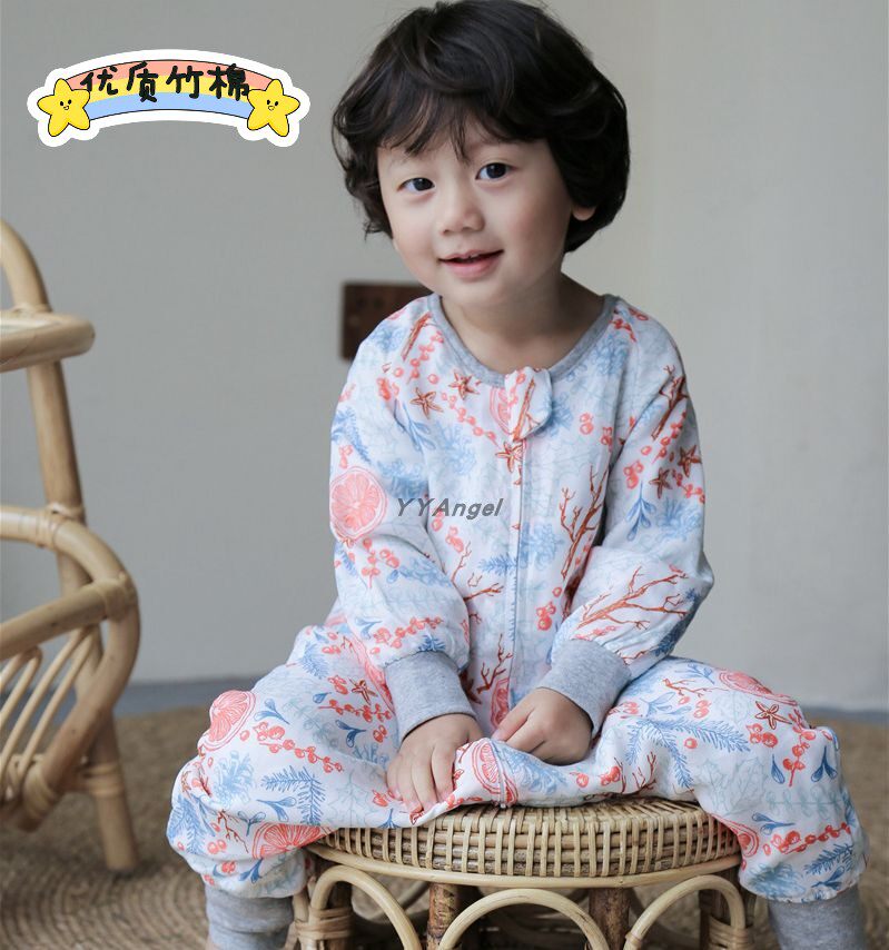 ins bamboo fiber four-layer six-layer gauze baby long-sleeved split-leg sleeping bag spring, summer and autumn air-conditioning clothing baby anti-kick quilt