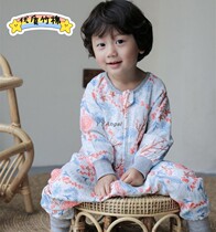 ins bamboo fiber four layers six layers of gauze baby long sleeve sub-leg sleeping bag spring and summer air conditioning suit baby anti-kick