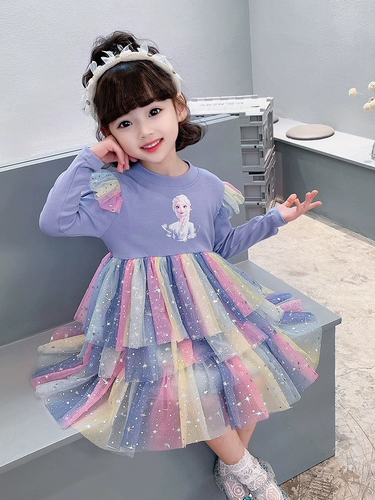 Весеннее платье для девочек, радужные блестки для ногтей, наряд маленькой принцессы, коллекция 2023, новая коллекция