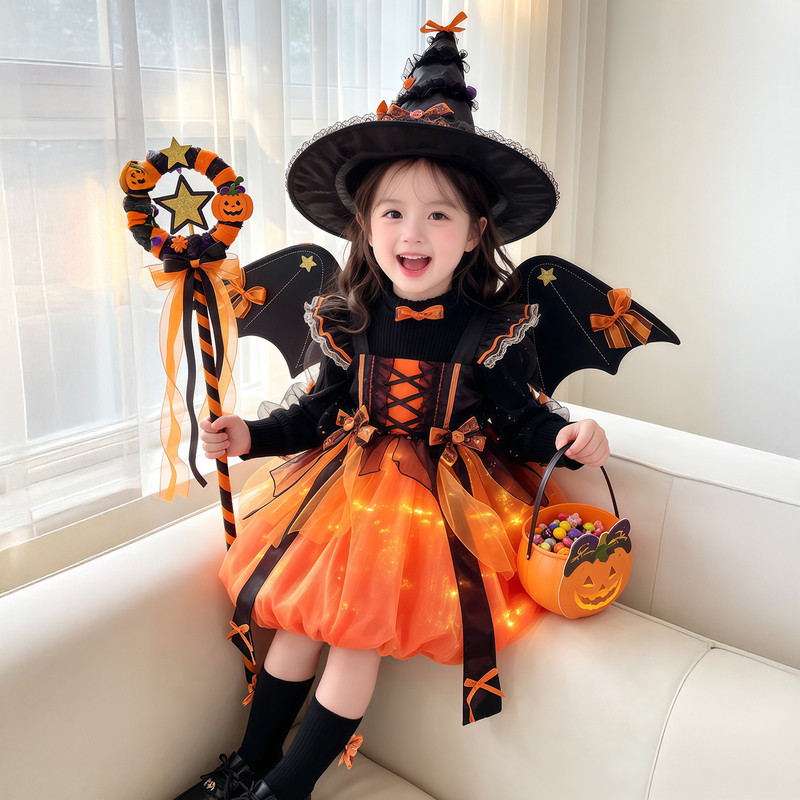 Girls' Winter Halloween Glowing Pumpkin Dress Set Kidsren's Lolita Cosplay Costume Npc Costume Princess Dress Girls' Winter Halloween Glowing Pumpkin Dress Set Kidsren's Lolita Cosplay Costume Npc Costume Princess Dress