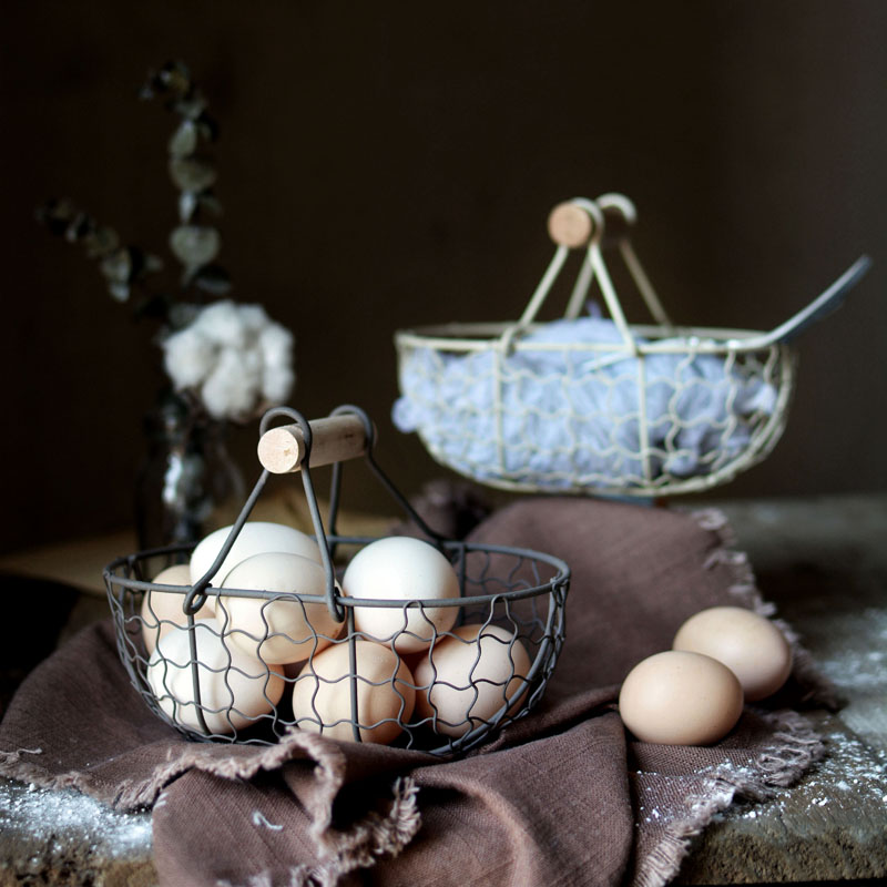 Cherry Blossoms Retro old wrought iron storage basket kitchen fruit basket bread basket storage basket desktop storage