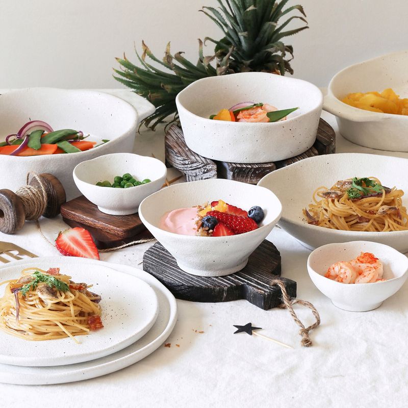 Sakura flower with vintage stone pattern ceramic bowl tableware rice bowl salad bowl plate plate steak plate fish plate household