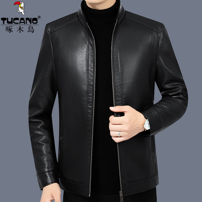 Woodpecker real fur jacket male middle-aged leather coat plus thick fur one sheep skin winter coat