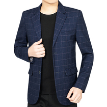 Woodpecker autumn new middle-aged blazer mens thin top casual mens single-piece formal plaid suit