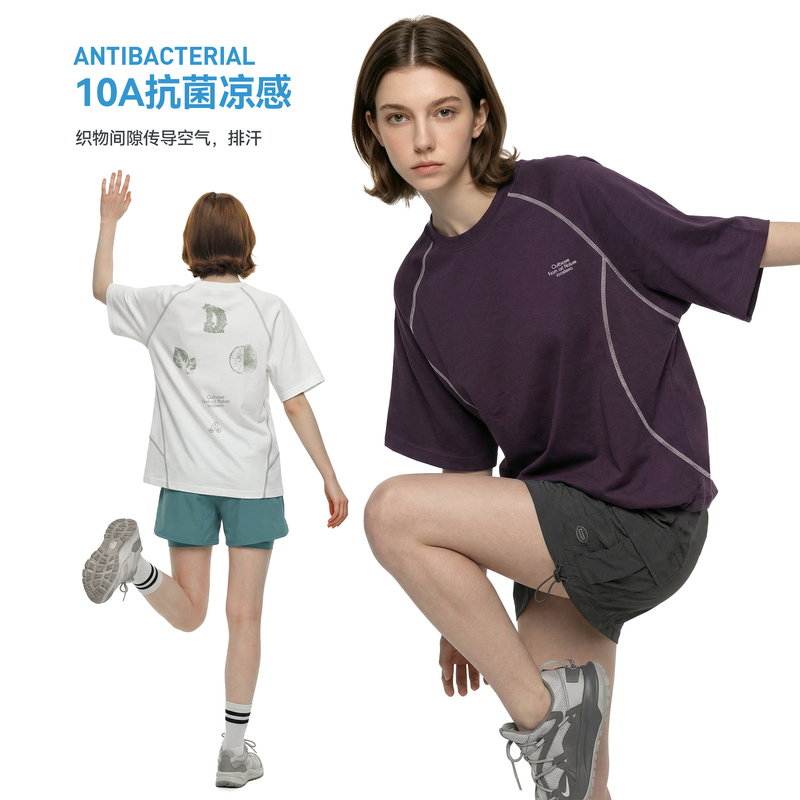 Iocss Terra Cool-Feeling Quick-Drying Short-Sleeved T-Shirt Outdoor Raglan Sleeve Printed Breathable Antibacterial Loose Casual Top