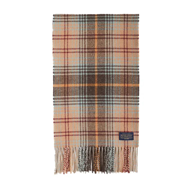 Покупка шарфа Pendleton из шерсти (длинная версия) с кисточками, клетчатая серия, сделано в Италии, 100% шерсть