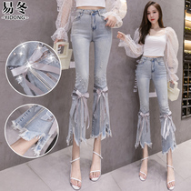 Bowknot Summer Jeans Tassel Bow Slim Thin 2020 Women Autumn Diamond Micro Lama Pants Heavy Industry ankle-length pants