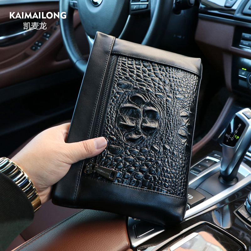 Kaimilong Clutch Crocodile Pattern Men's Handbag Men's Business Casual Fashion Men's Leather Soft Large Capacity Cowhide Men's Bag