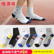 Hengyuanxiang socks mens tube sweat-absorbing Sports mens socks breathable spring and autumn socks autumn and winter thick running socks tide