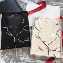 Spring and autumn long-sleeved couple pajamas mens temperament simple satin silky Womens Home clothing womens suit Net Red