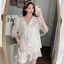 Sleepwear Woman Temperament Sweet And Cute Lotus Leaf Side Conspicuos Summer Short Sleeves Teenage Girl Ice Silk Satin Conserved Two Sets