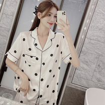 2022 New Sleepwear Womens Summer Ice Silk Sexy Lace Thin and Podot True Silk Home Suits Spring Autumn