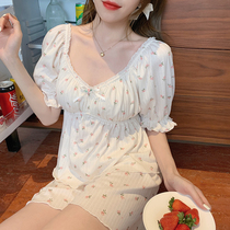 2022 new summer fresh net red Chopped Flowers short sleeves shorts Lean Pure Desire Wind With Chest Cushion Pyjamas Two Sets