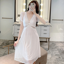 2022 New Palace Sleeping Dress Woman Autumn Summer Short Sleeves Lace Cute Sweet And Beautiful Princess Wind Sexual Sensation Pyjamas With Chest Cushion