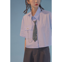 UBUIE dried fish short white shirt female JK summer short sleeve thin design shirt niche square collar top