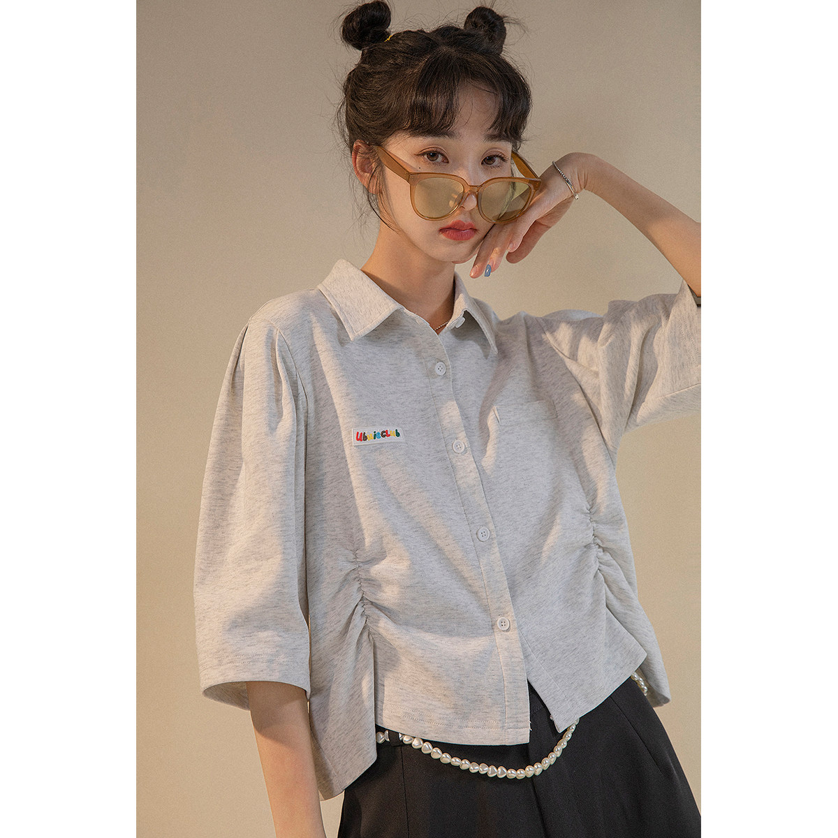 UBUIE dried fish polo shirt short-sleeved t-shirt women's summer design sense shirt half-sleeved short lapel chic top