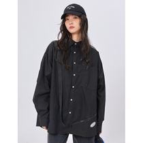 UBUIE Dry Fish Black Long Sleeve Tooling Shirt Webbing With Zip Design Sensation Small Crowdspring Loose Tide Liner Clothing