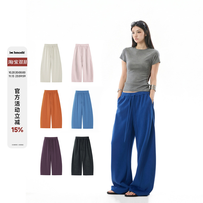 Ichmode Nico Nini Same Style Blue Sweatpants Fleece-Lined Women's Loose Straight Wide-Leg Casual Pants Ichmode Nico Nini Same Style Blue Sweatpants Fleece-Lined Women's Loose Straight Wide-Leg Casual Pants
