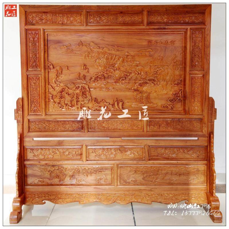 Dongyang wood carved floor screen custom-made partition custom-made living room Chinese entrance decoration mahogany carved solid wood plug-in screen