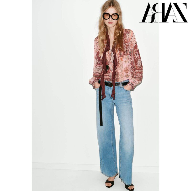 Domestic 2026 Spring/Summer New Women's Clothing Long-Sleeved V-Neck Printed Bow Shirt 3564081 330