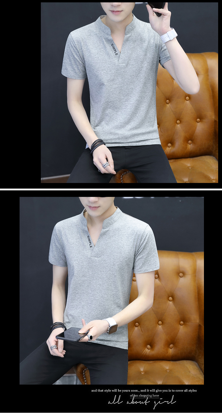 Áo thun nam tay ngắn phong cách mới 裇 cotton cổ áo nhỏ đứng cổ áo mùa hè nam áo ngắn áo polo nam