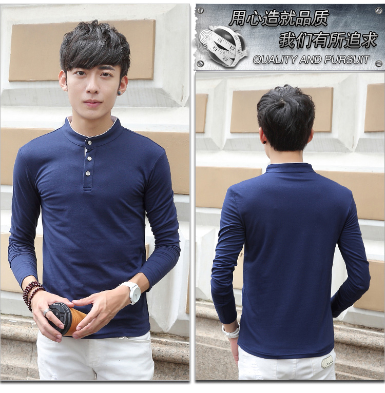 Áo thun cotton tay dài nửa cổ cao, áo thun bó sát bó sát áo sơ mi nam có thân áo mùa đông mặc quần áo mùa thu active shirt