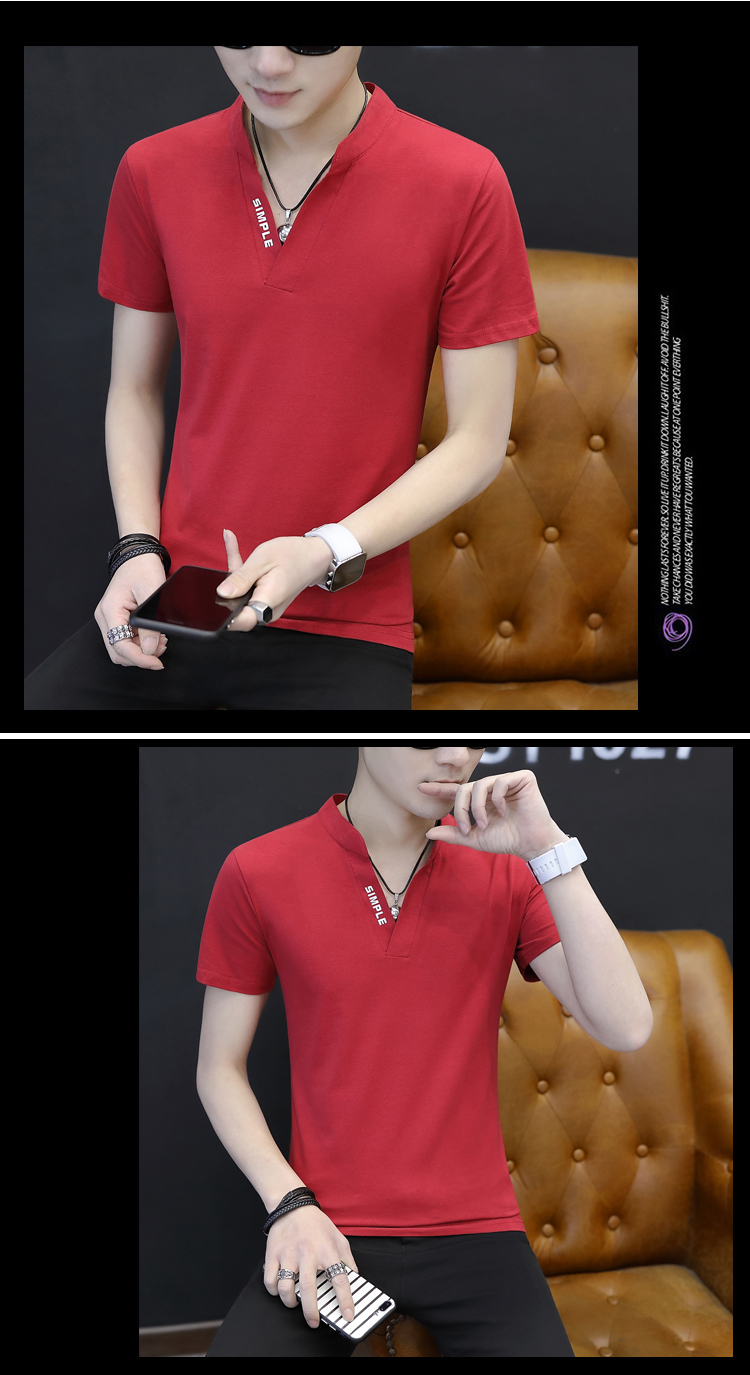 Áo thun nam tay ngắn phong cách mới 裇 cotton cổ áo nhỏ đứng cổ áo mùa hè nam áo ngắn áo polo nam