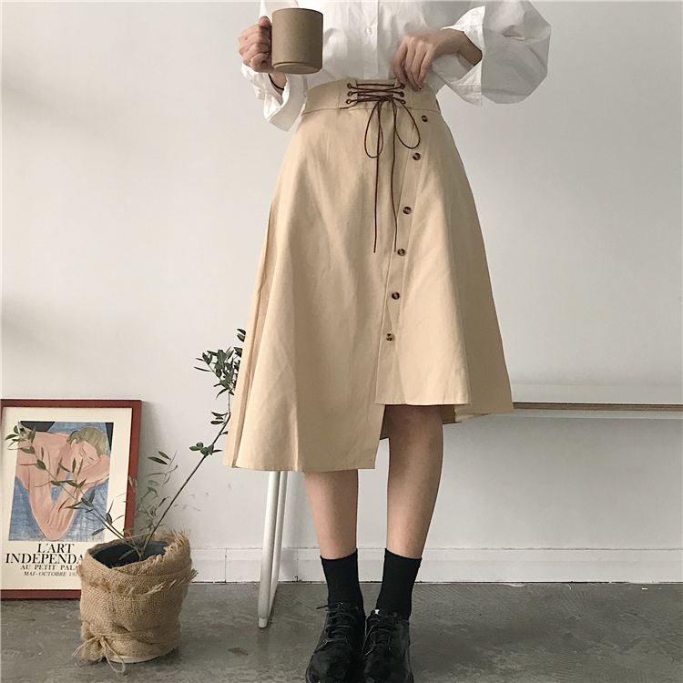Mùa xuân Hàn Quốc phiên bản của tính khí retro mỏng trong phần dài của váy dây đai thắt lưng cao bất thường Một chiếc váy từ trong váy dài nữ chân váy xếp ly đen