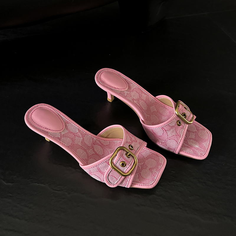 French-Style Comfortable Stiletto High-Heeled Sandals 2026 New Summer Fashion Square-Toe Slip-On Pink