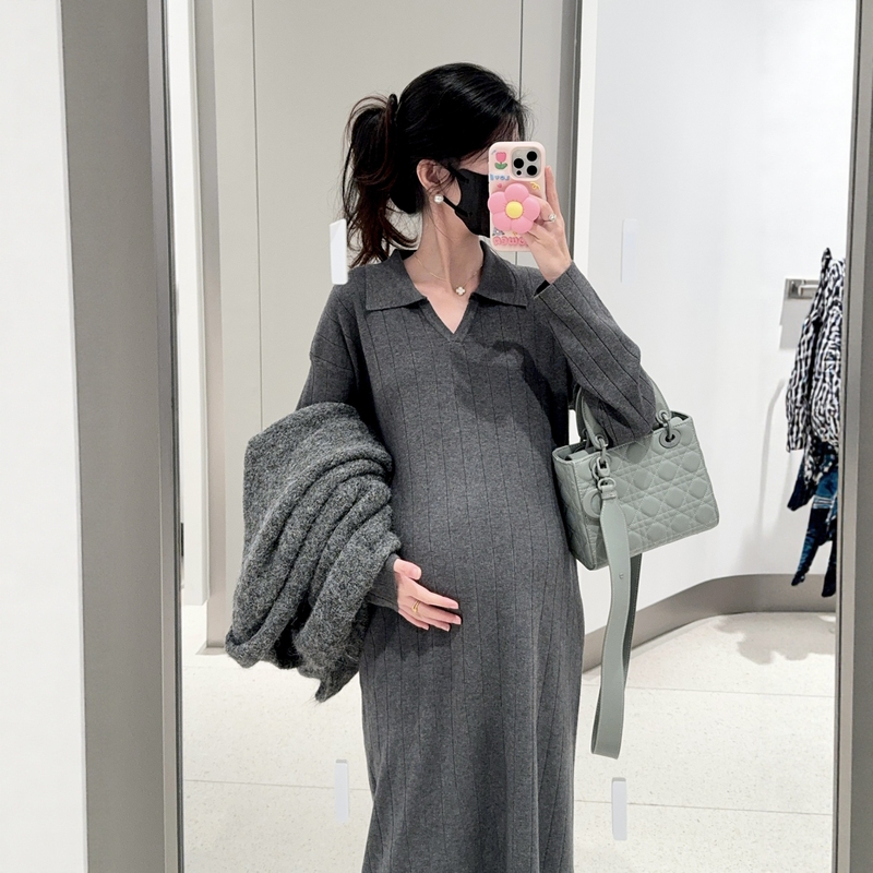 Haide Maternity Wear Autumn and Winter Soft and Comfortable Korean Style Lazy Casual Slimming Paper-Thin Maternity Suit Dress for Women