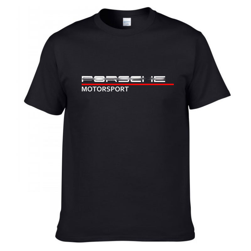 Porsche Co-Branded Bos Men's Mercerized Cotton Casual Short-Sleeve T-Shirt, Crew Neck, Racing Modification Workshop T-Shirt, 911 Cayenne