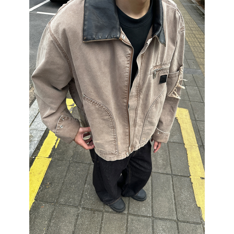 Wthp American Retro Detroit Lapel Work Jacket for Men and Women, Early Autumn Washed Heavy-Duty Design Jacket, Trendy Wthp American Retro Detroit Lapel Work Jacket for Men and Women, Early Autumn Washed Heavy-Duty Design Jacket, Trendy