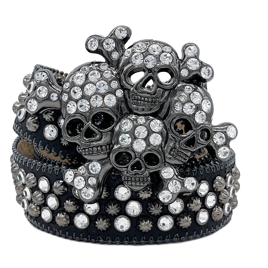 New ghost head punk, rhinestone belt.