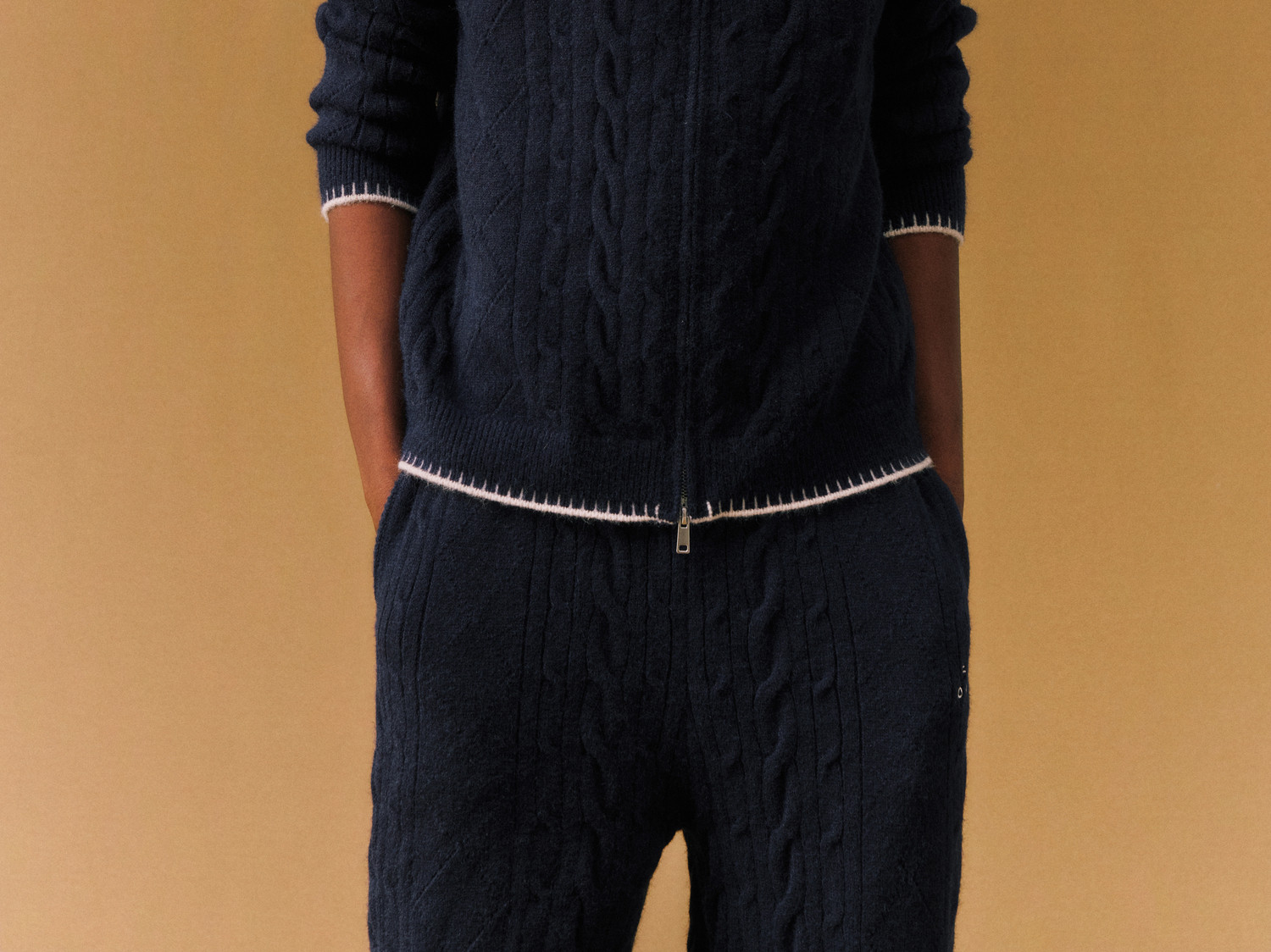 FPA Cable-Knit Color-Block Zip-Up Cardigan