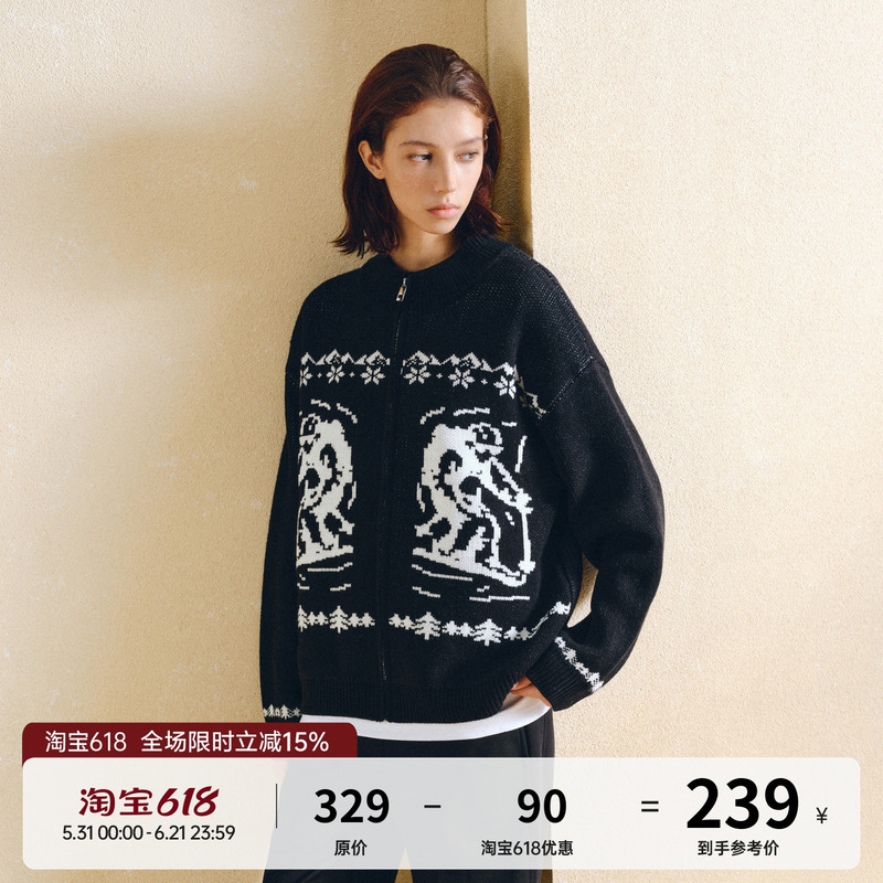 Fpa Fair Isle Ski Pattern Zipper Sweater Retro Casual Sports Couple High-End Autumn Knitted Jacket