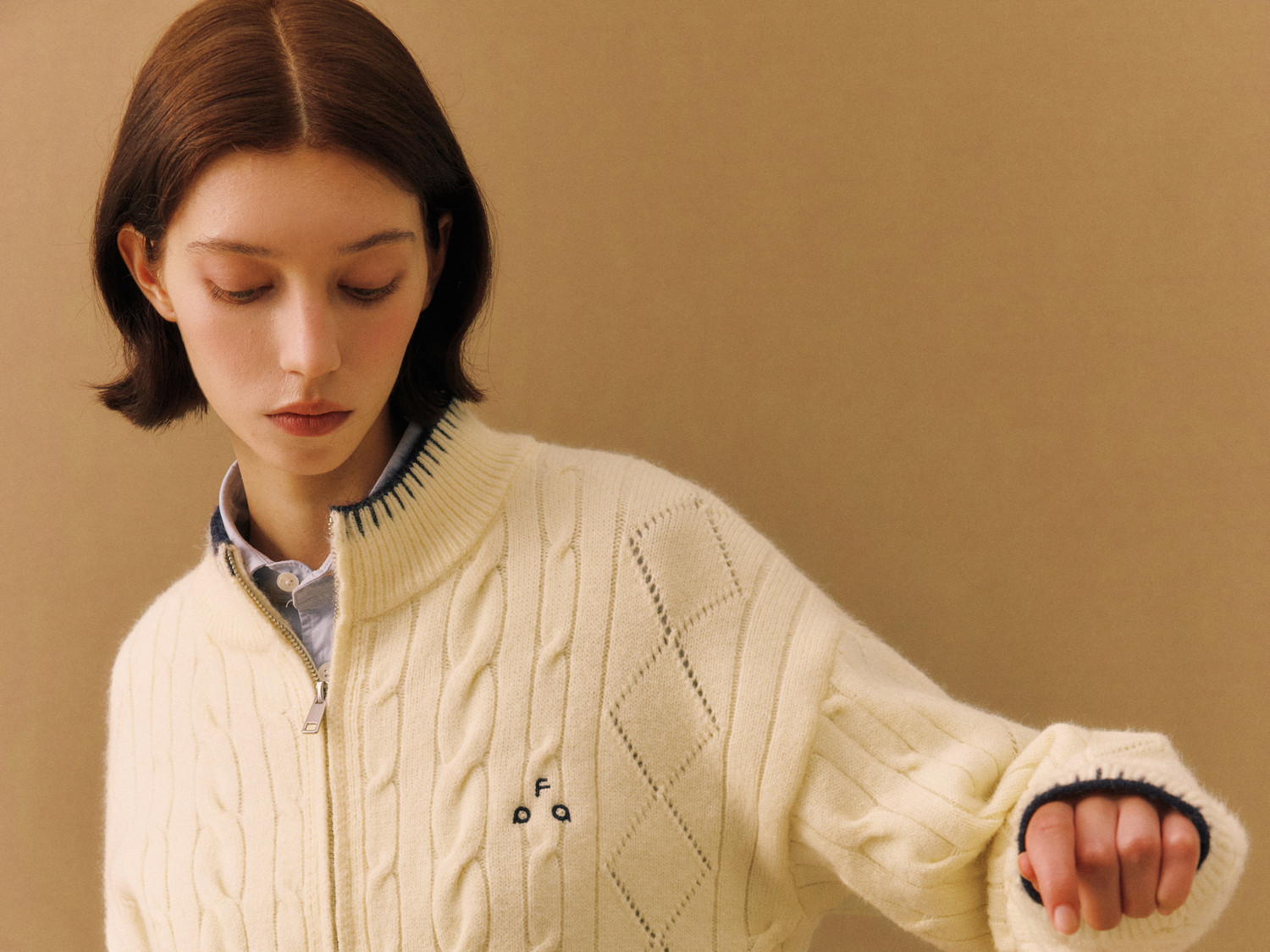 FPA Cable-Knit Color-Block Zip-Up Cardigan