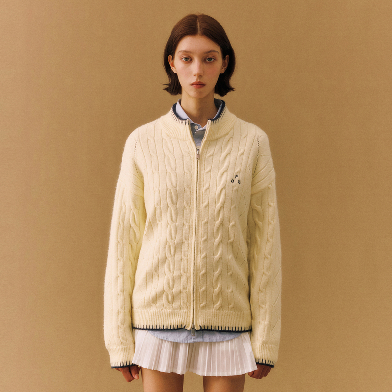 Fpa Cable Knit Color-Block Zipper Cardigan Sweater, Autumn and Winter Casual Sports Outerwear, Couple Style Knit Sweater Jacket