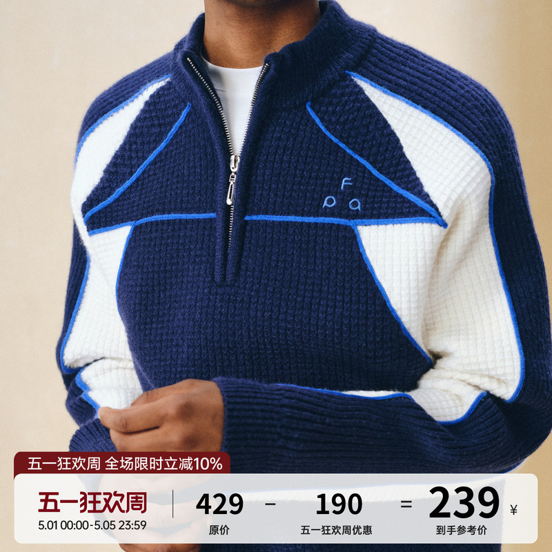 Fpa Half-Zip Sports Outdoor Color-Blocked Sweater Spring and Autumn Pullover Retro Couple Outfit High-End Knitwear
