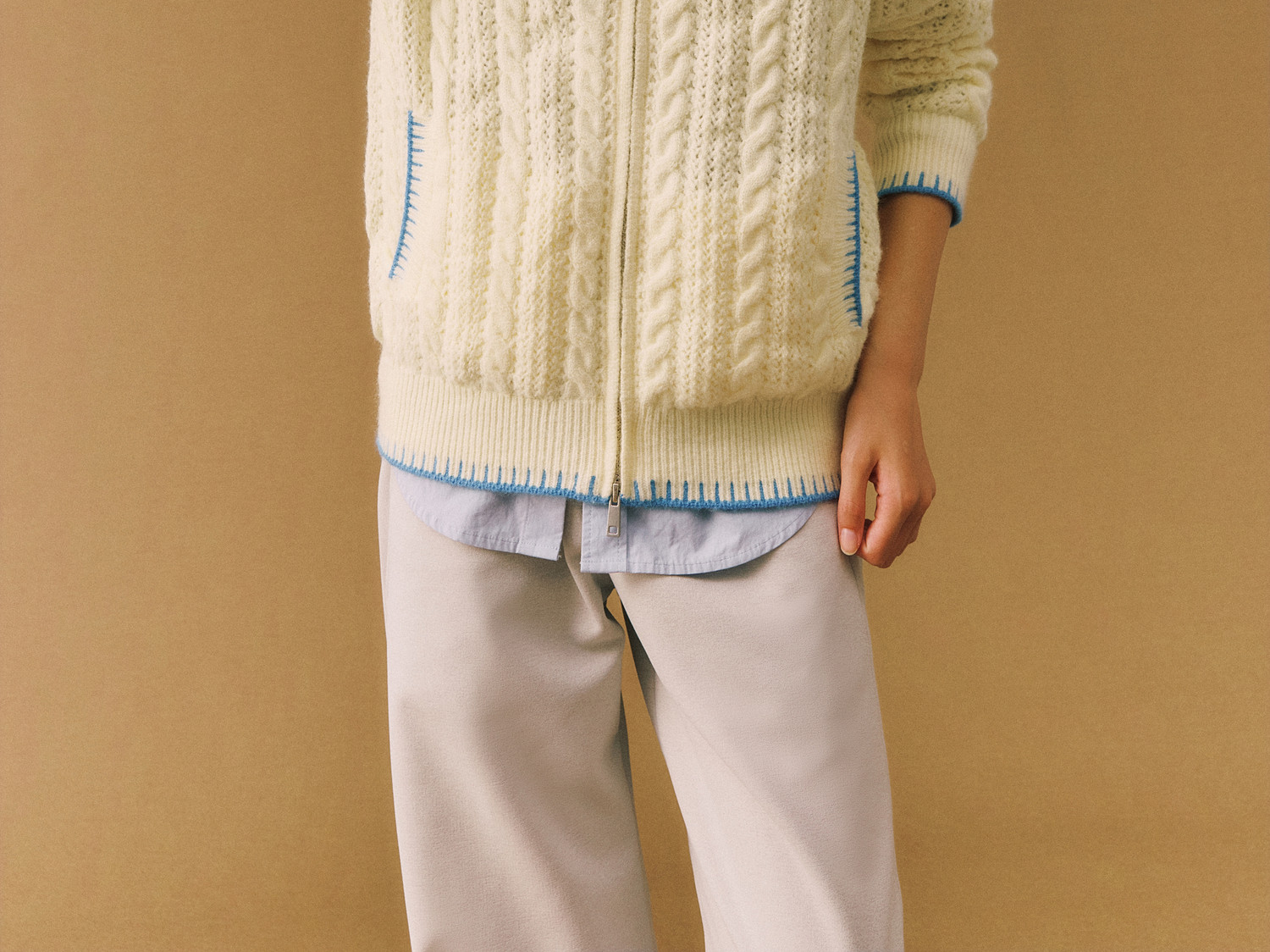 FPA Cable-Knit Color-Block Cardigan