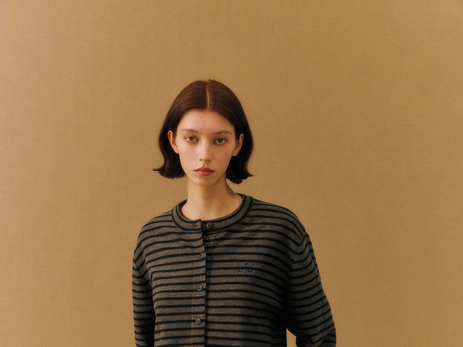 FPA Striped Crew Neck Button-Up Sweater