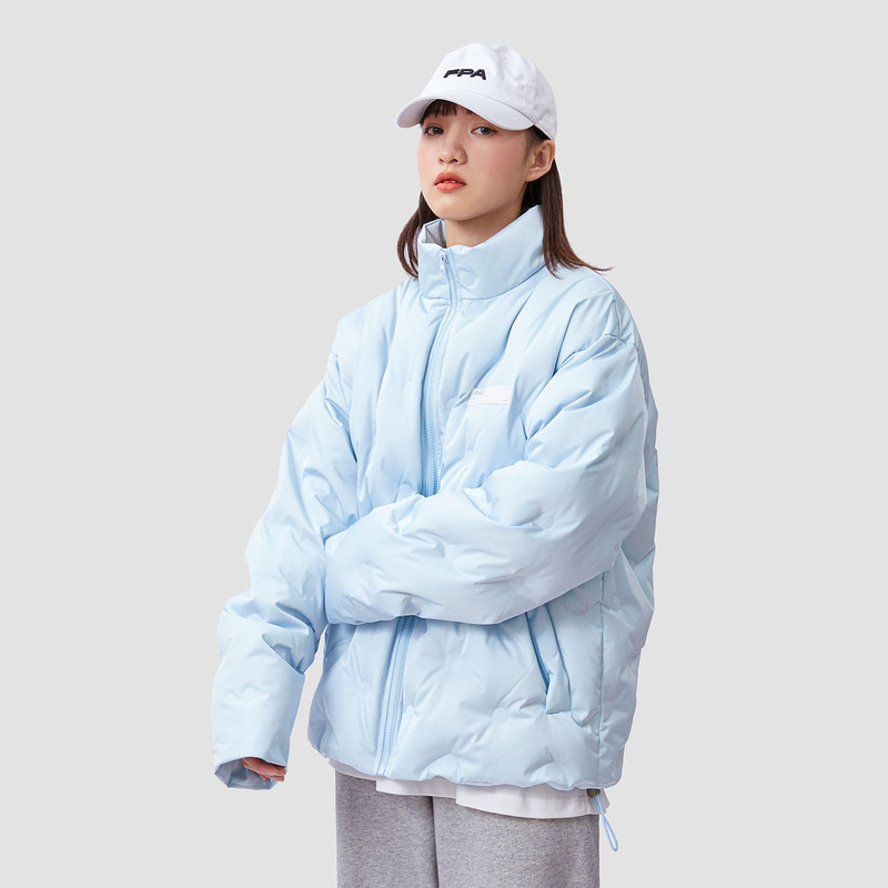 Fpa Light Blue Embossed Quilted down Jacket, Chinese Trendy Brand, Winter Thickened Short Couple down Jacket for Men